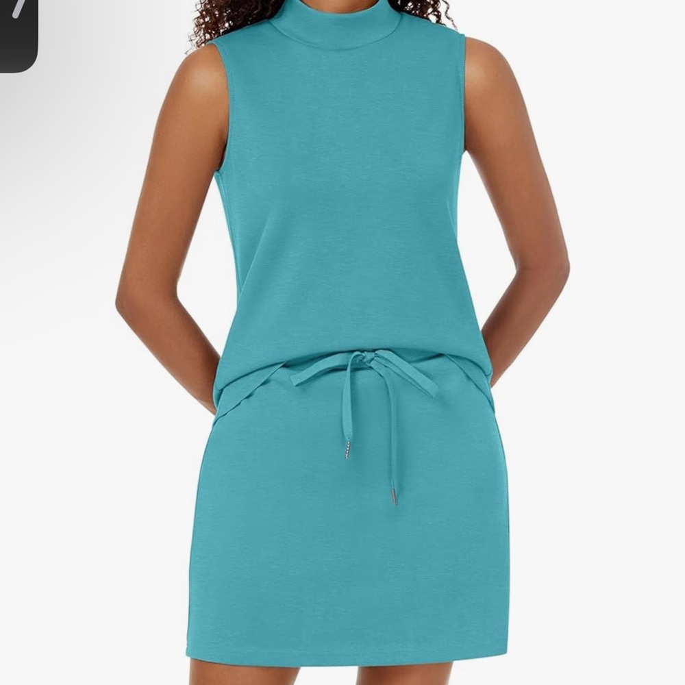 Sleeveless Teal Dress with Waist Tie